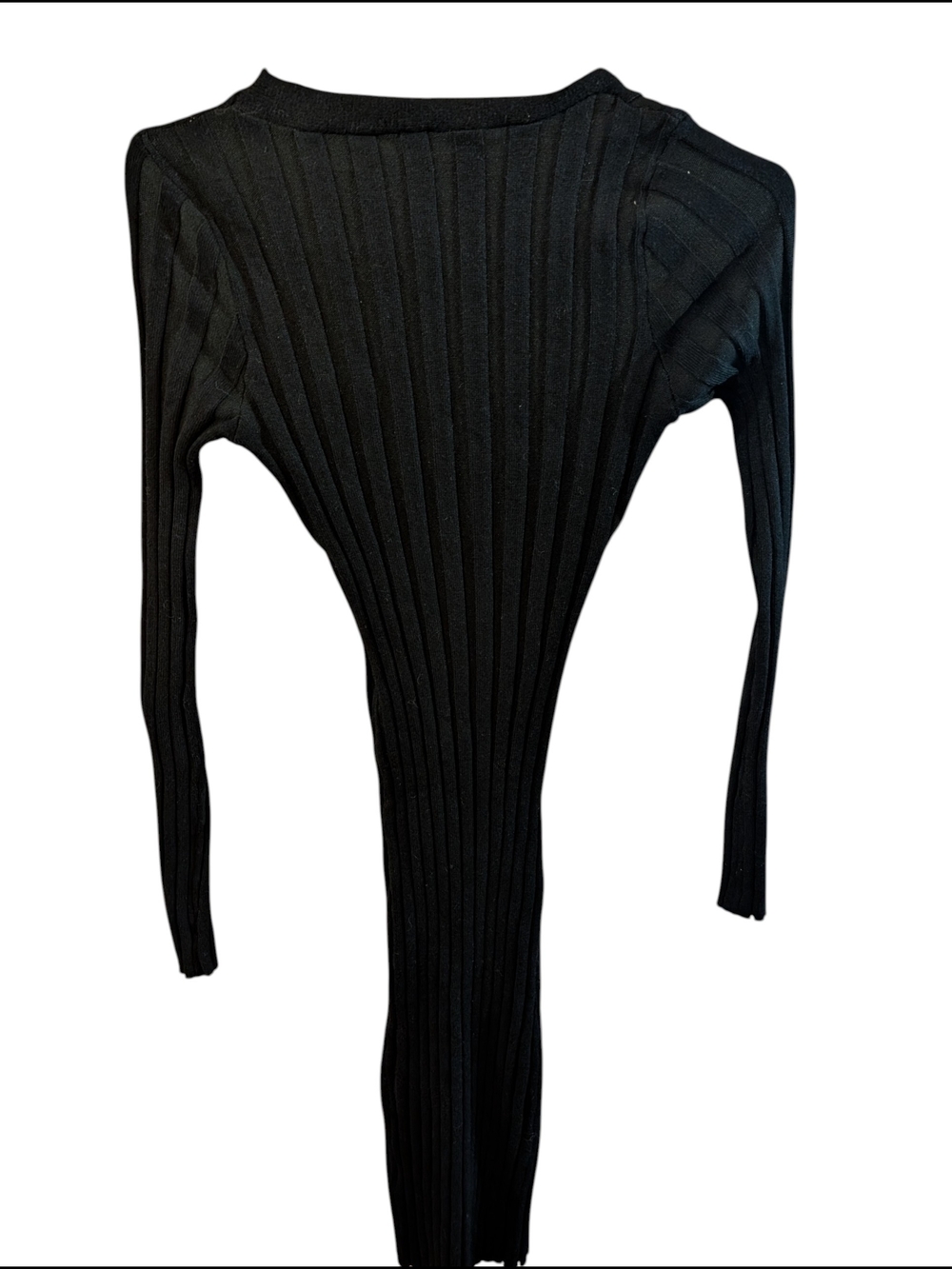 Black Ribbed V-Neck Button-Front Dress - Picture 2 of 2
